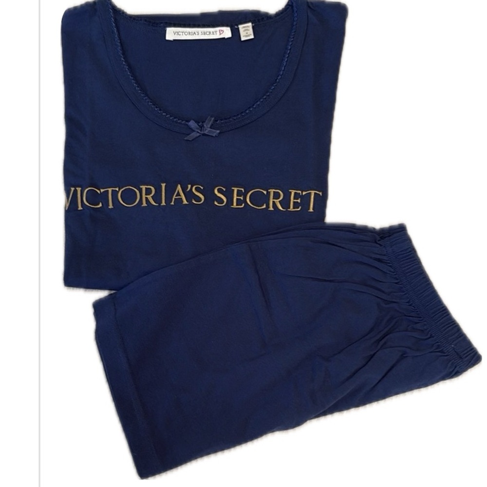 Victoria's Secret 2pcs Women’s Blue Short Sleeve Pajama Tee With Shorts Set